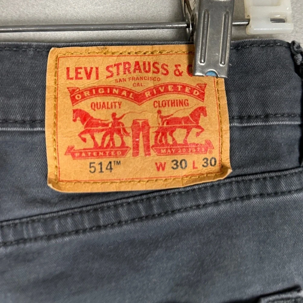 Levis 514 Jeans Mens 30X30 Dark Grey Straight Fit 5-Pocket Red Tab Stretch Denim
